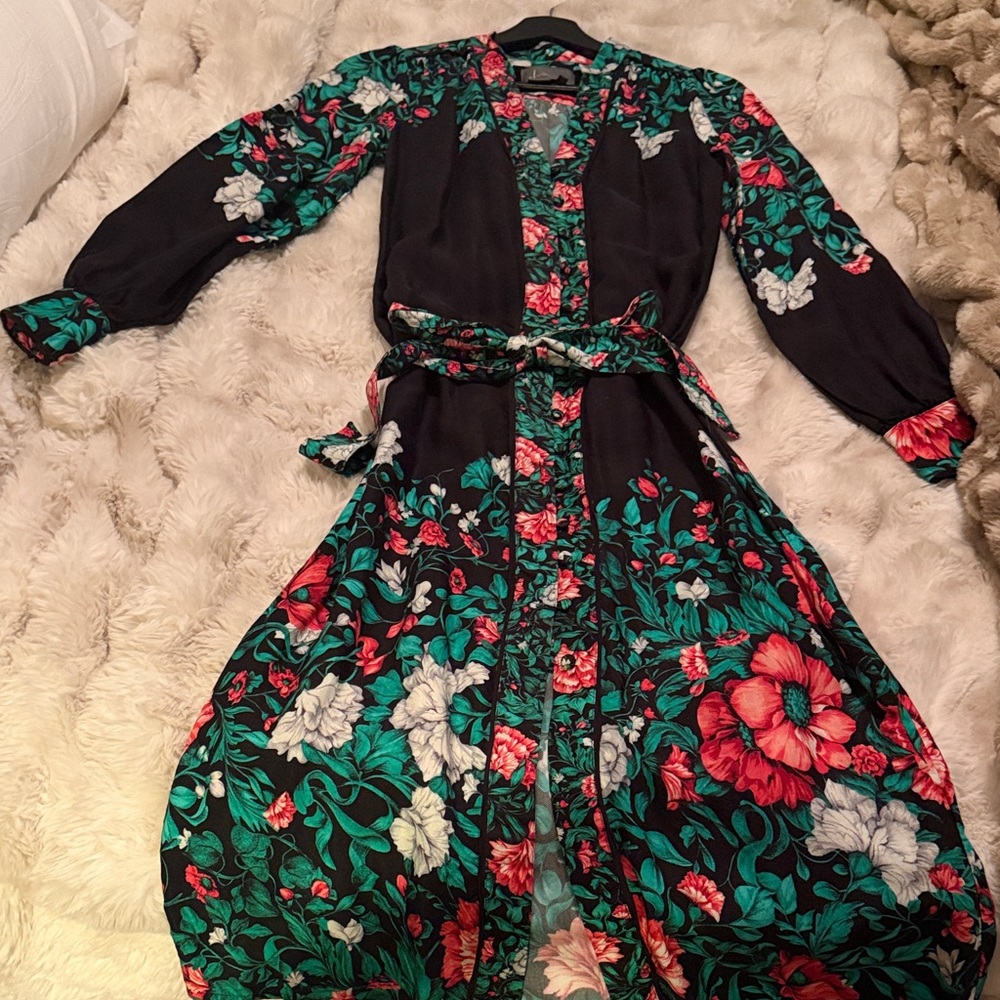 Anthropologie floral Black & Green Long Dress XXS - Picture 3 of 6